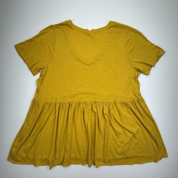 Terra & Sky Yellow Top Size 2X V-Neck Flowy Fit Flare Stretch Blouse Peasant - Picture 4 of 8